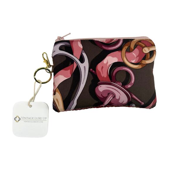 NWT Gucci Horse Bit Brown Pink Vintage Silk Scarf Reworked Wristlet Bag - Picture 1 of 7